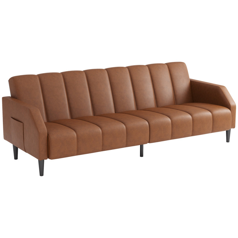 Canapé convertible en similicuir 77,56 po, futon avec dossier réglable pour les petits espaces, salon, bureau, Marron foncé