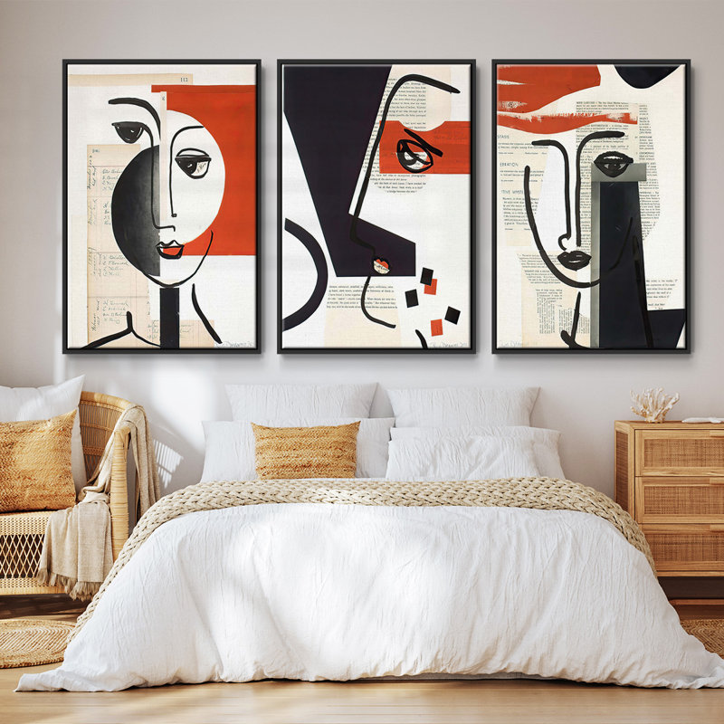 Les visages d'un siècle IV 3 pièces, Noir, H 40 po x l 78 po