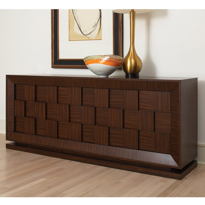 Birch and Zebra Veneer Sideboard with Walnut Stain Finish