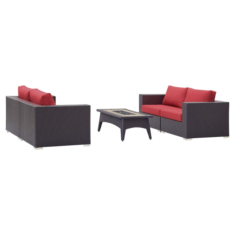 Convene 5 Piece Set Outdoor Patio with Fire Pit, Red