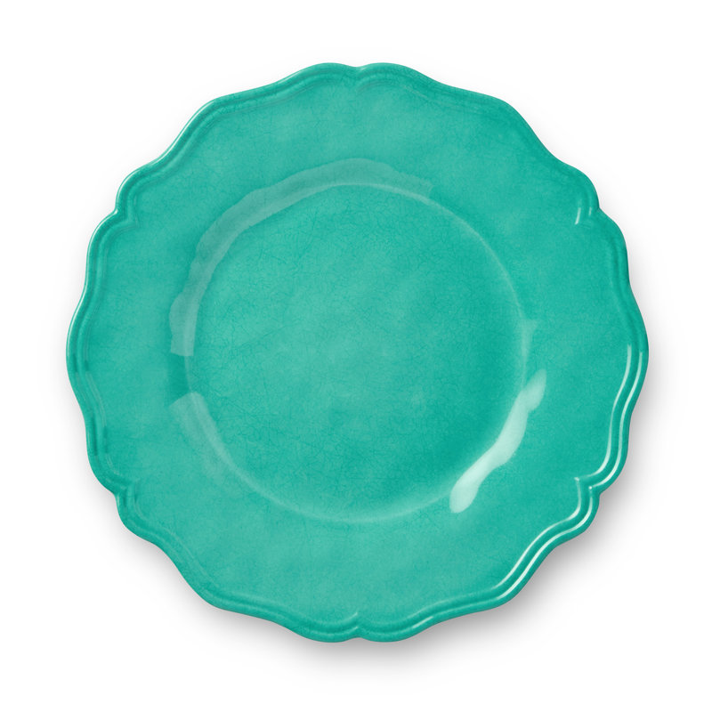 Assiette à salade sarcelle 9 pouces Isabella, effet glaçage craquelé et bords festonnés, mélamine légère durable, résistante aux cassures et au lave-vaisselle, assiette élégante pour salades, apéritifs et desserts