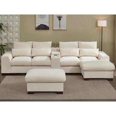 107 '' L-Shaped Modular Sectional Sofa, Living Room Comfy Corner Cloud Couch, With Ottoman Storage