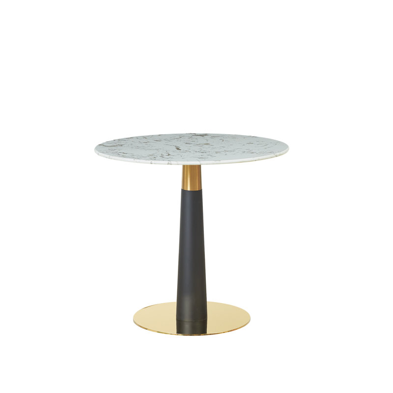 Shadybrook Round Faux Marble Top Metal Base Dining Table, White, 75cm H x 100cm L x 100cm W