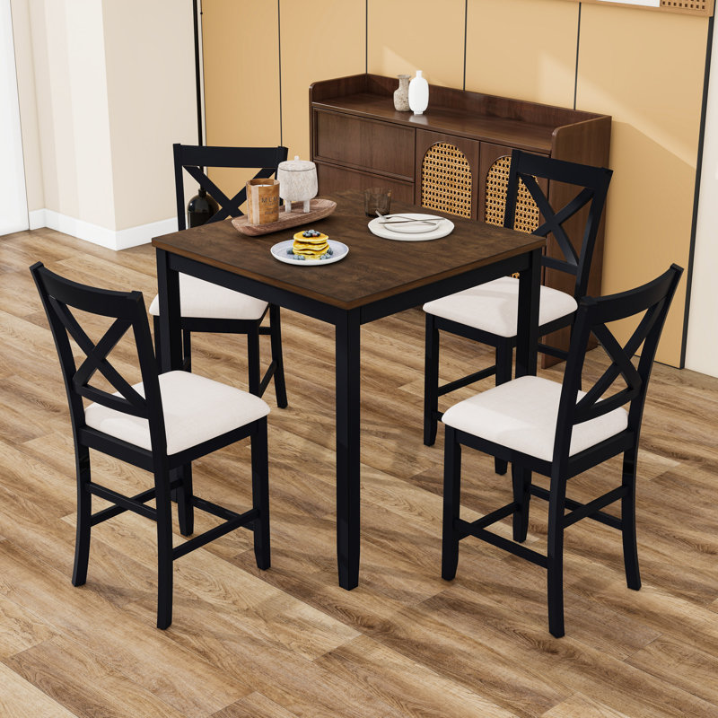 Ensemble de salle à manger 5 pièces à hauteur de comptoir avec table carrée et 4 chaises rembourrées pour petits espaces