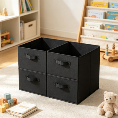 Ensemble de 4 bacs de rangement en tissu, paniers de rangement rectangulaires avec poignées, organisateur de placard pliable pour vêtements, serviettes, literie, livres, contenant à vêtements pliable pour tablettes et chambre à coucher