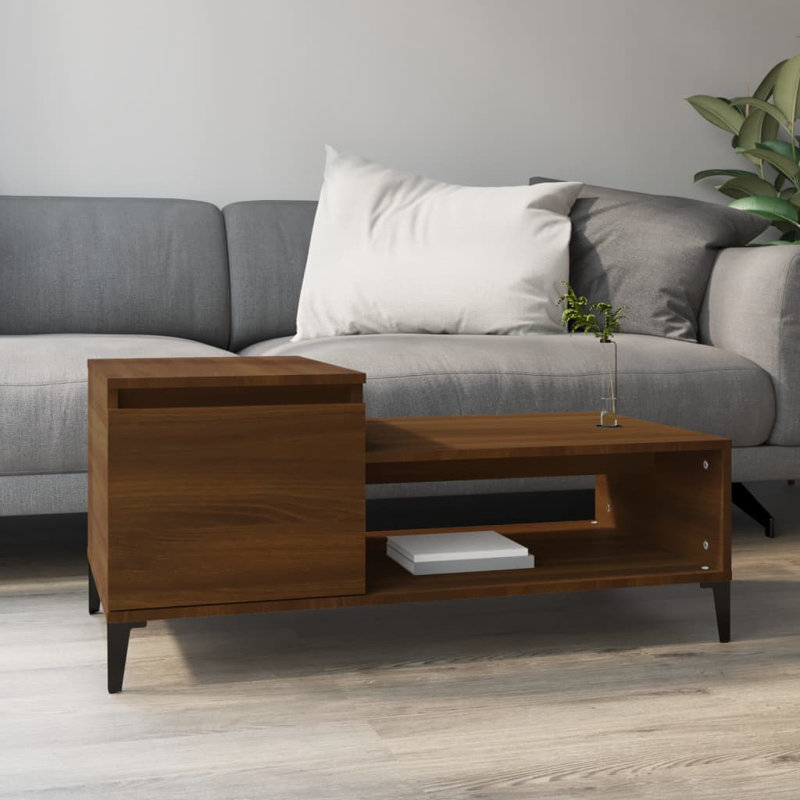 Four Leg Coffee Table with Storage, Brown Oak