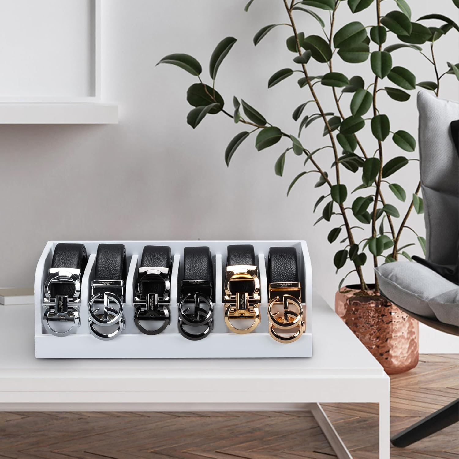 RIVERCITY CUSTOM INC. Bamboo Belt Organizer Box,6 Grids Belt