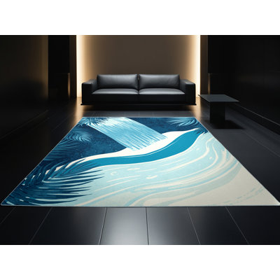 Machine Washable Outhe Tropical Ombre Rug in Blue – SkyBlue Binding
