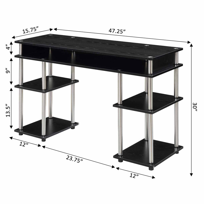 Bureau d'écriture avec tablettes sans outils Edwin, Noir