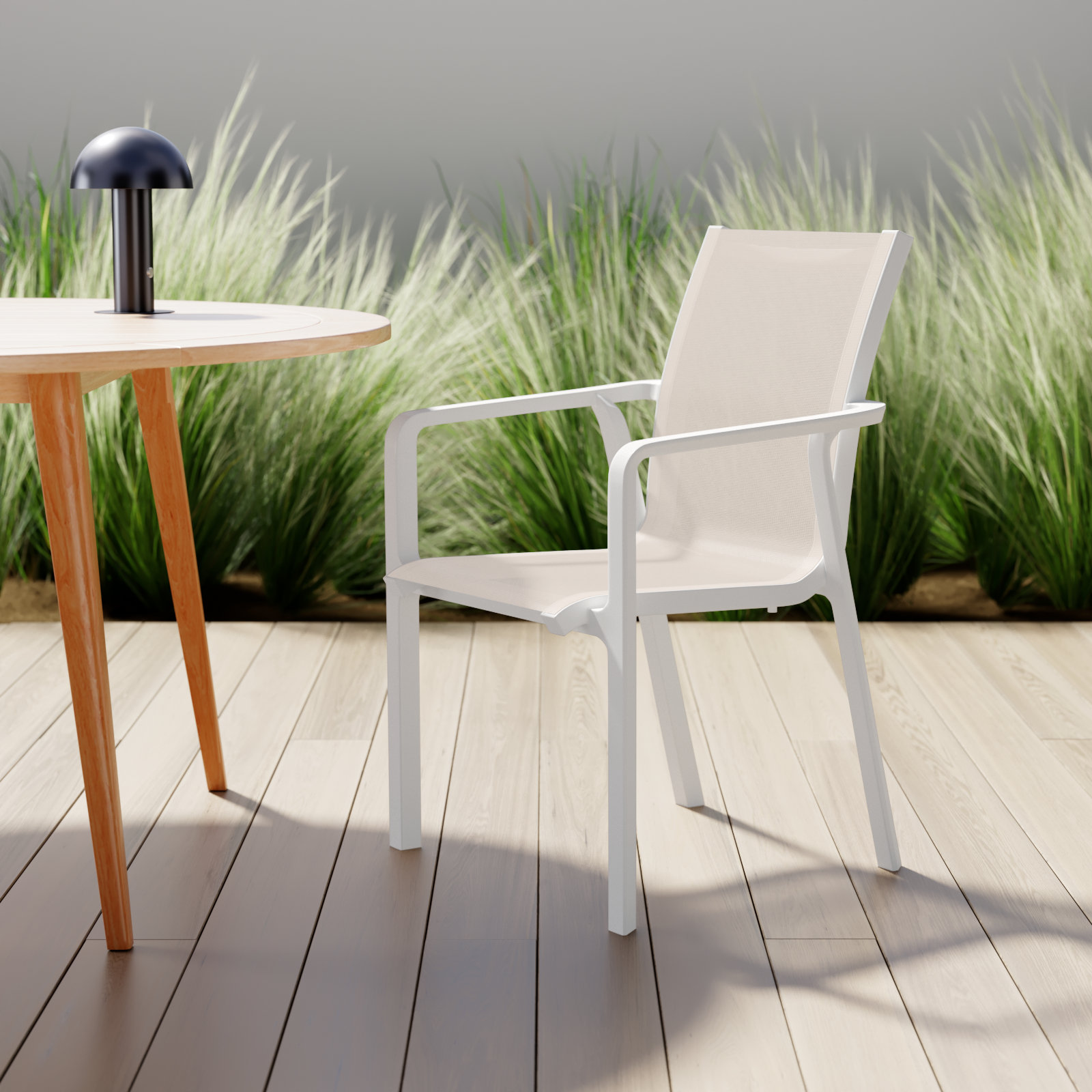 Farrah Stackable Patio Armchair, White/Taupe