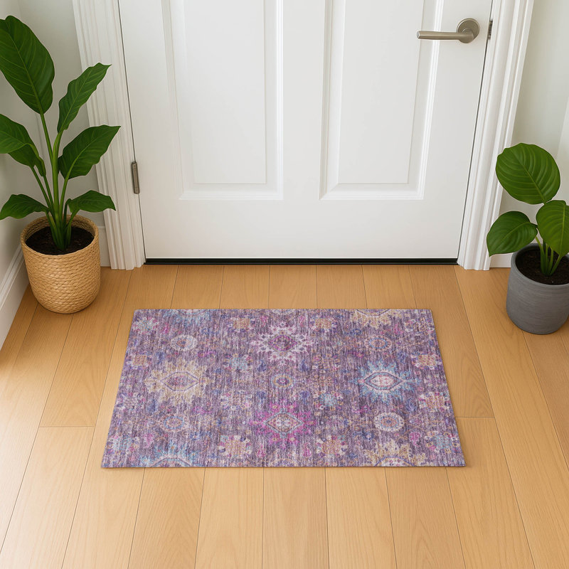 Premium Machine Washable Mayfield AMF2151 medallions Rug, Rectangle 1'8" x 2'6", Eggplant