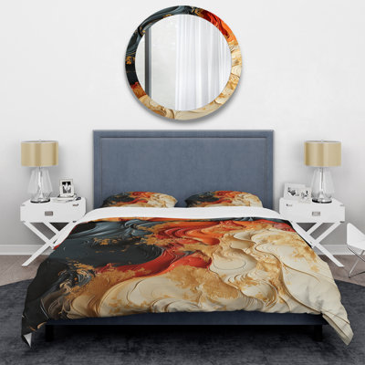 Red And Gold Marble Volcano IV - Abstract Painting Duvet Cover Set