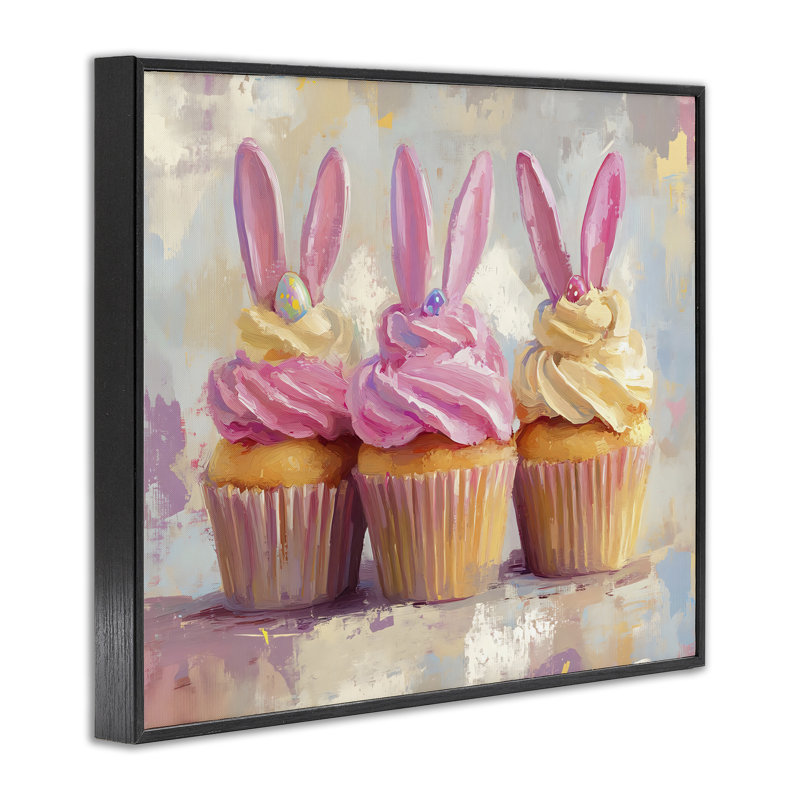 Pastel Bunny Ear Cupcakes gris, estampe numérique, design par Franklyn Gregory, H 11 po x l 14 po, Noir