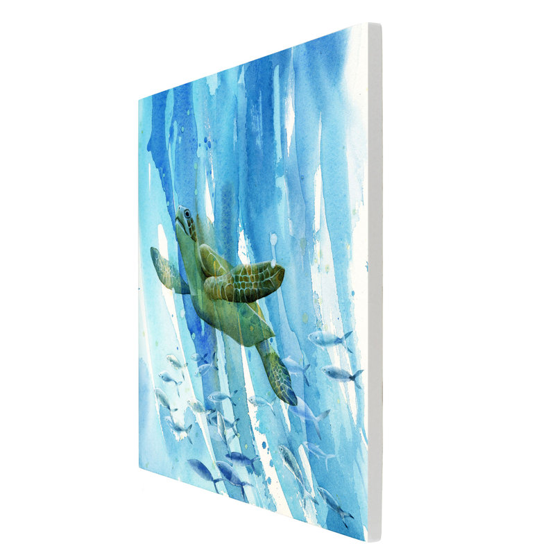 P. Stone Turtle Swimming Ceramic Wall Décor 20cm x 20cm