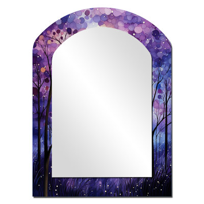 Violet Serenade - miroir mural abstrait en arc, miroir décoratif asymétrique mauve, impression d'art en métal