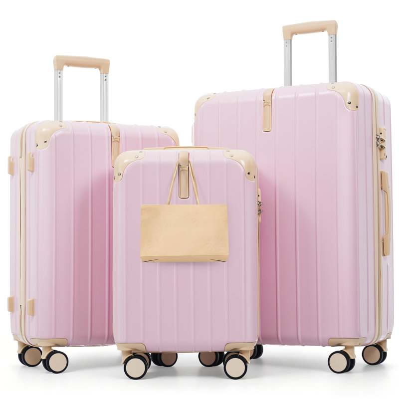 Ensemble de valises de voyage en ABS de qualité supérieure, ensemble de valises à verrou TSA 3 pièces avec des tailles de 20, 24 et 28 pouces avec roues pivotantes à 360 °, rose