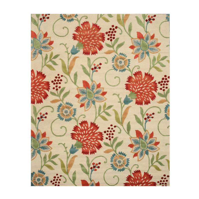 Tapis ivoire en laine touffeté à la main Bianca Luna, Rectangle de 5 pi x 8 pi