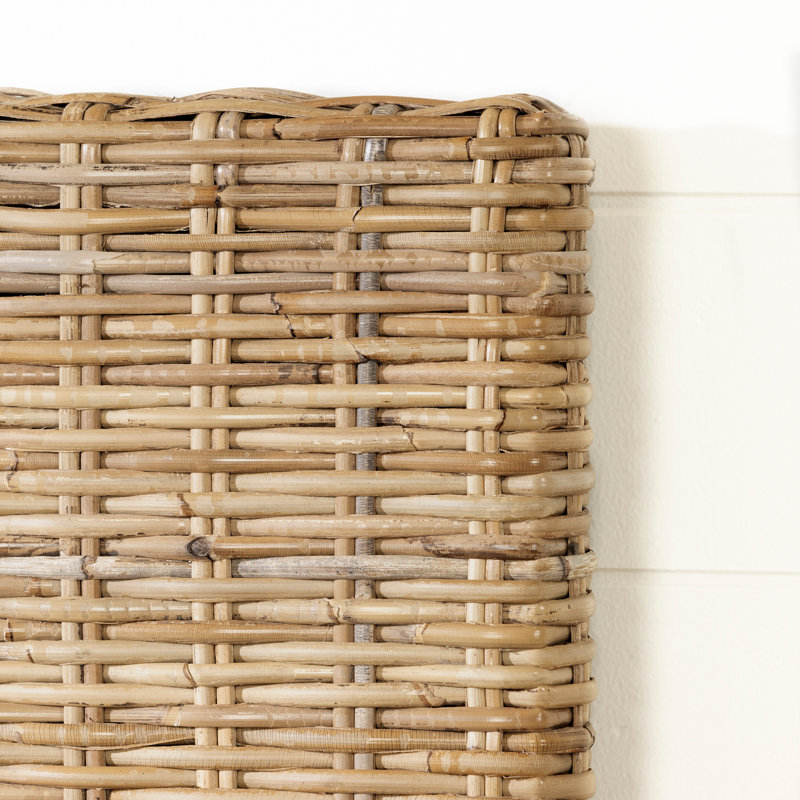 Queen White Washed Rattan Panel Headboard