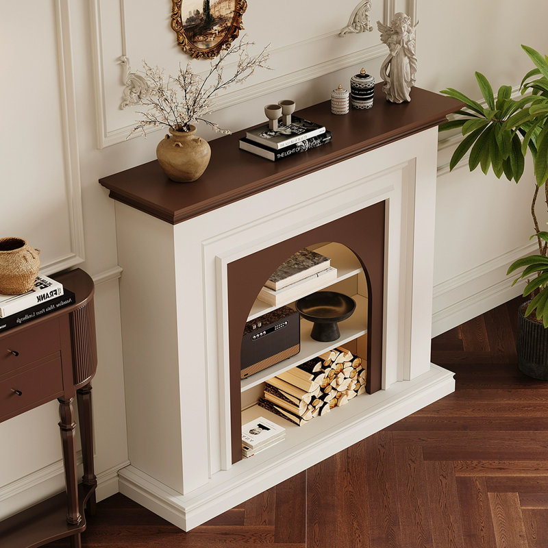 Black Solid Wood Freestanding Fireplace