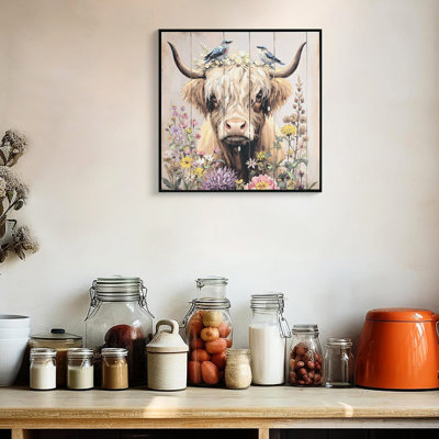 Highland Cow Wall Art 24X24 Inch, Rustic Design With , Waterproof And Pre - Stretched On Deep Profile Solid Frame, Easy To Hang Decor Inch Canvas Print, Hand Painted Gold Accent, Ideal For Bedroom
