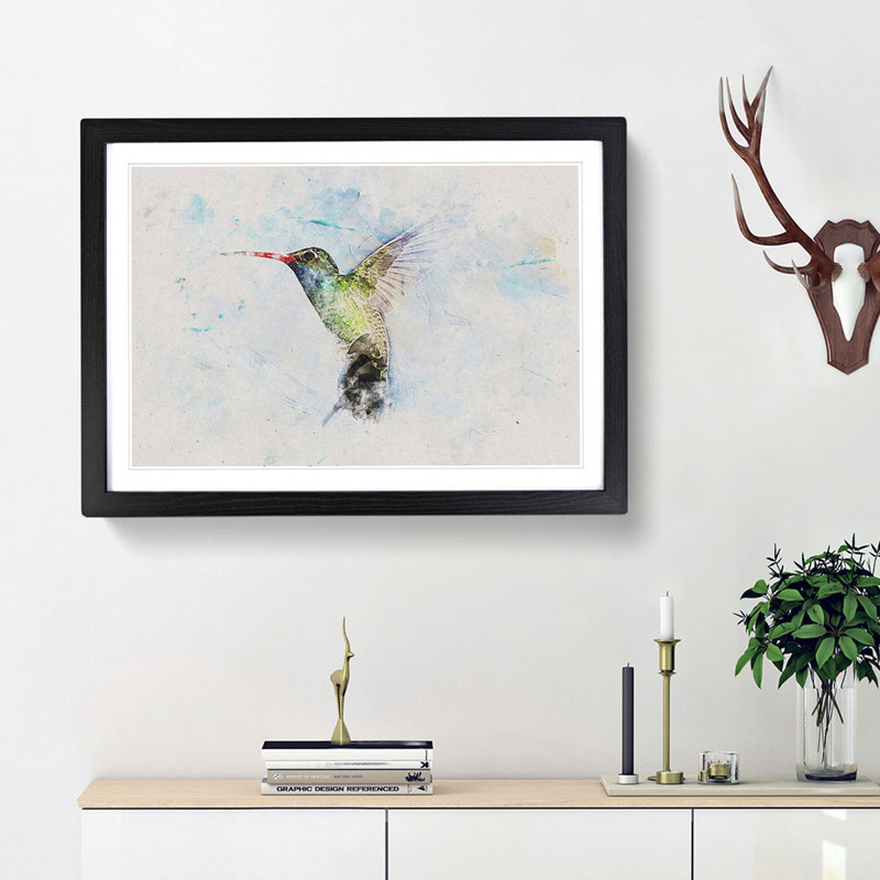 Hummingbird Paint Smudge - Framed Print, 36cm H x 48cm W x 2cm D, Black Framed