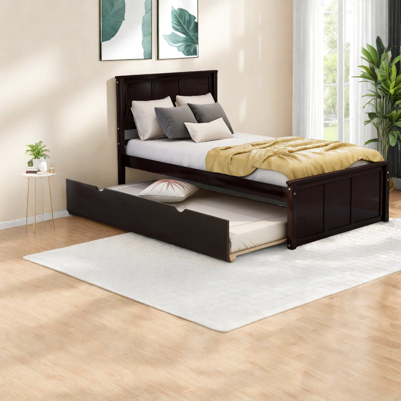 Lits plateforme durables en pin avec lit gigogne simple, finition espresso moderne