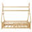 Twin Size Kids House Bed With Roof & Guardrails, Low Floor Montessori Bed Frame With Fence & Decorative Light, Wood Platform Bed (Natural)-455222411-455222408
