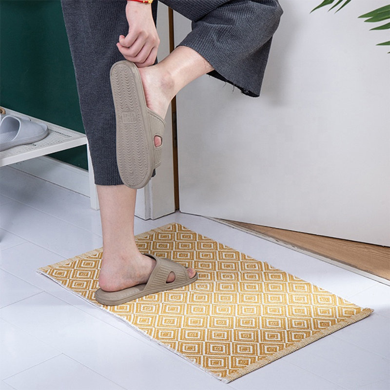 Yellow Cotton Blend Woven Classic Diamond Geometric Small Area Rug 24" W, Rectangle 2' x 4'3"
