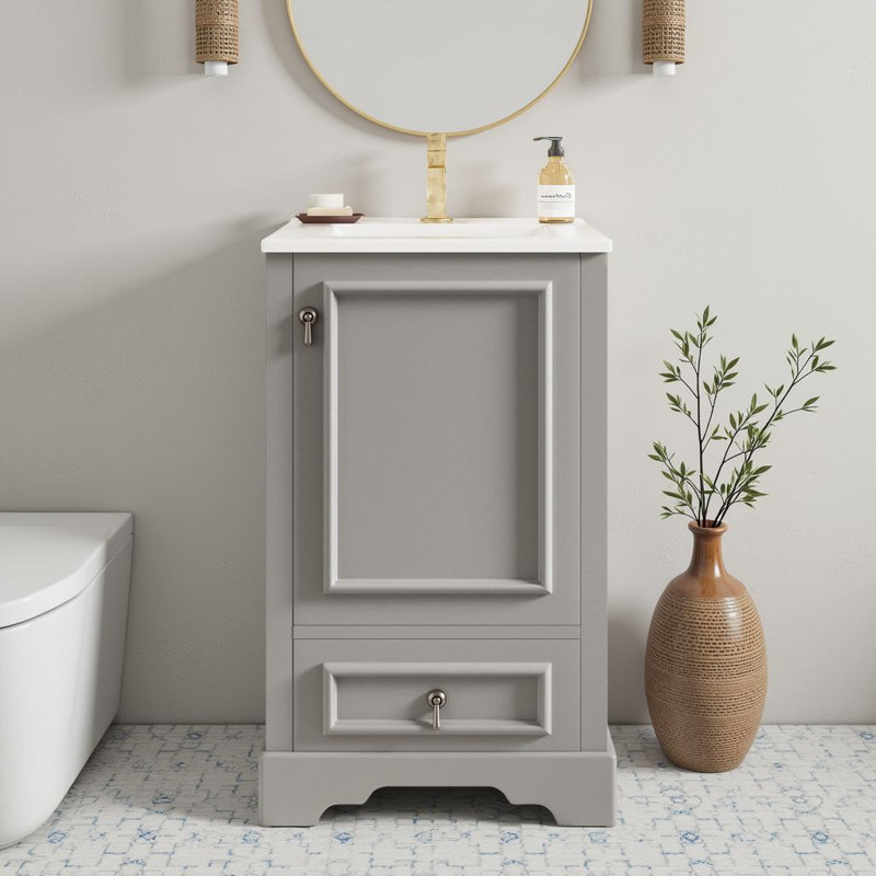 20" Freestanding Single Bathroom Vanity With Ceramic Sink & Soft-Close Door & 1 Drawer, Gray