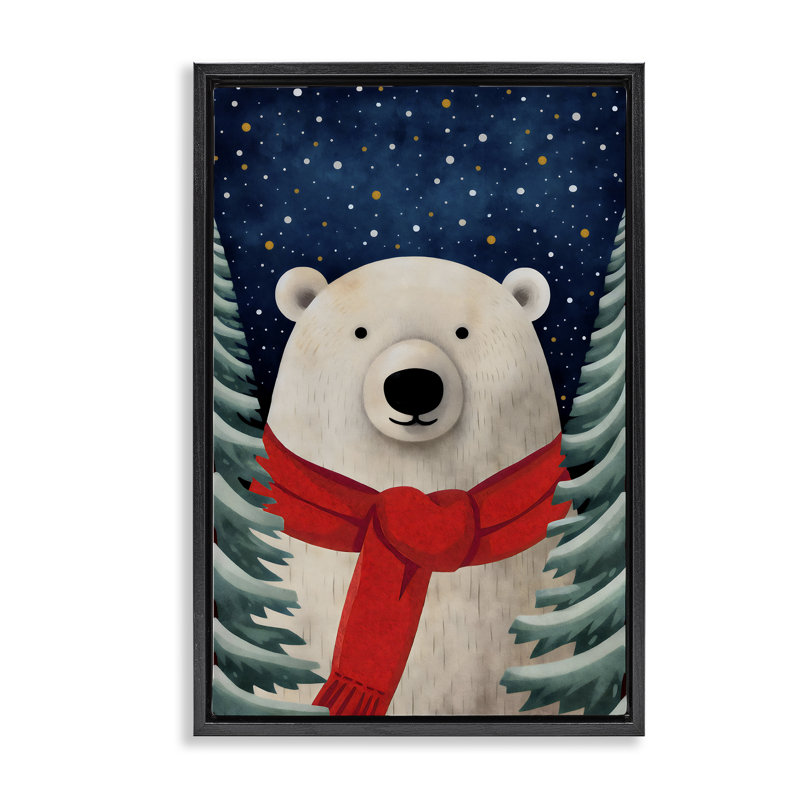 Ours polaire avec cadre flottant Merry, Cadre flottant noir de jais, H 25 po x l 17 po