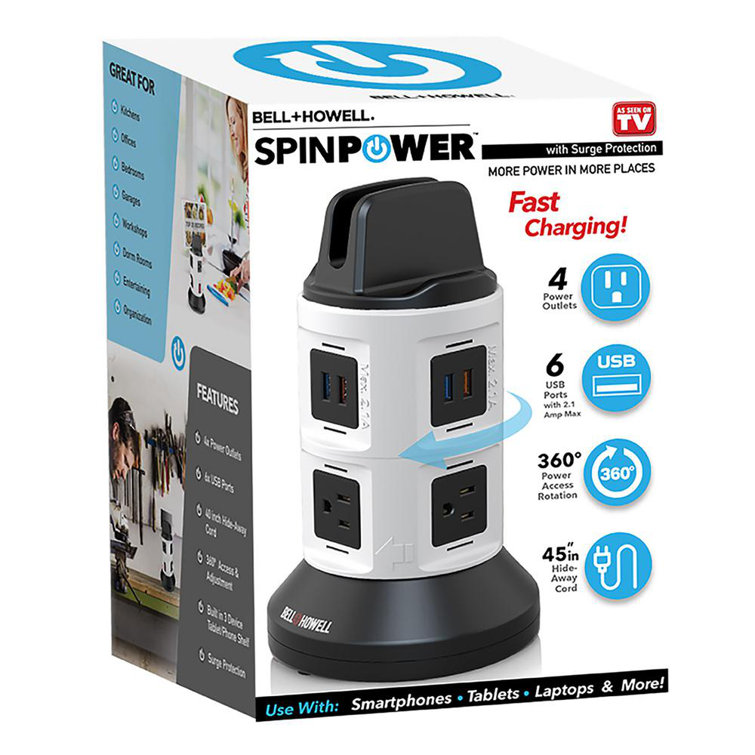 Bell + Howell 360 Degree Spin Power Tower with 4 Outlets and 6 B Ports