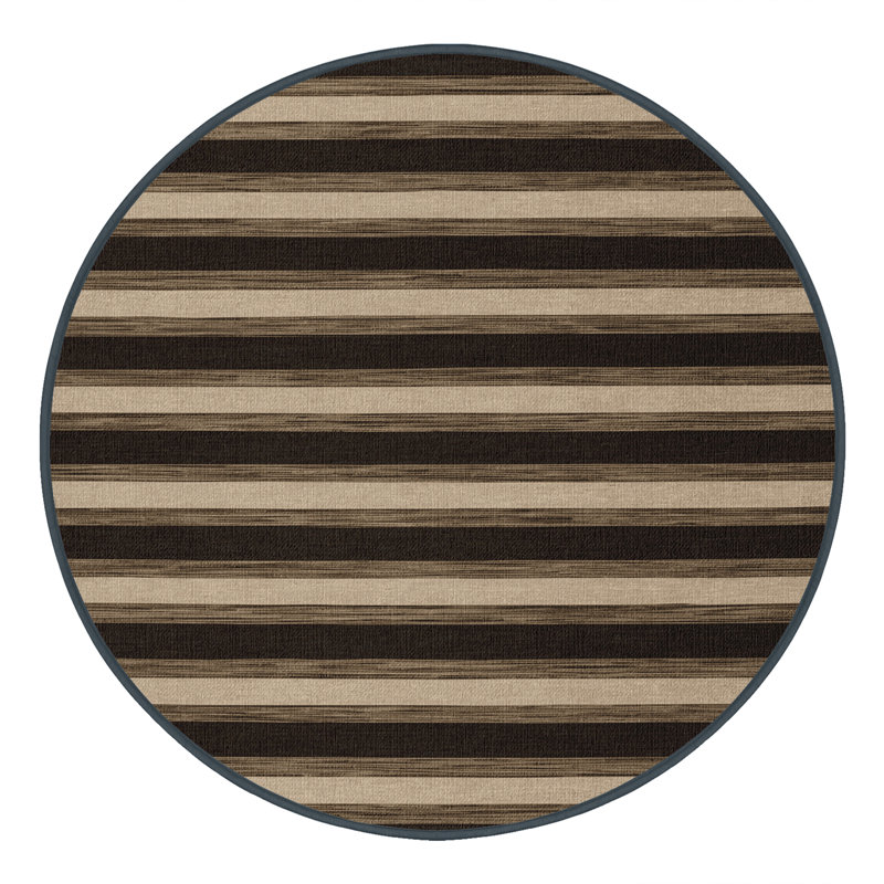 Tapis brun à rayures horizontales lavable à la machine, Rond 7 pi