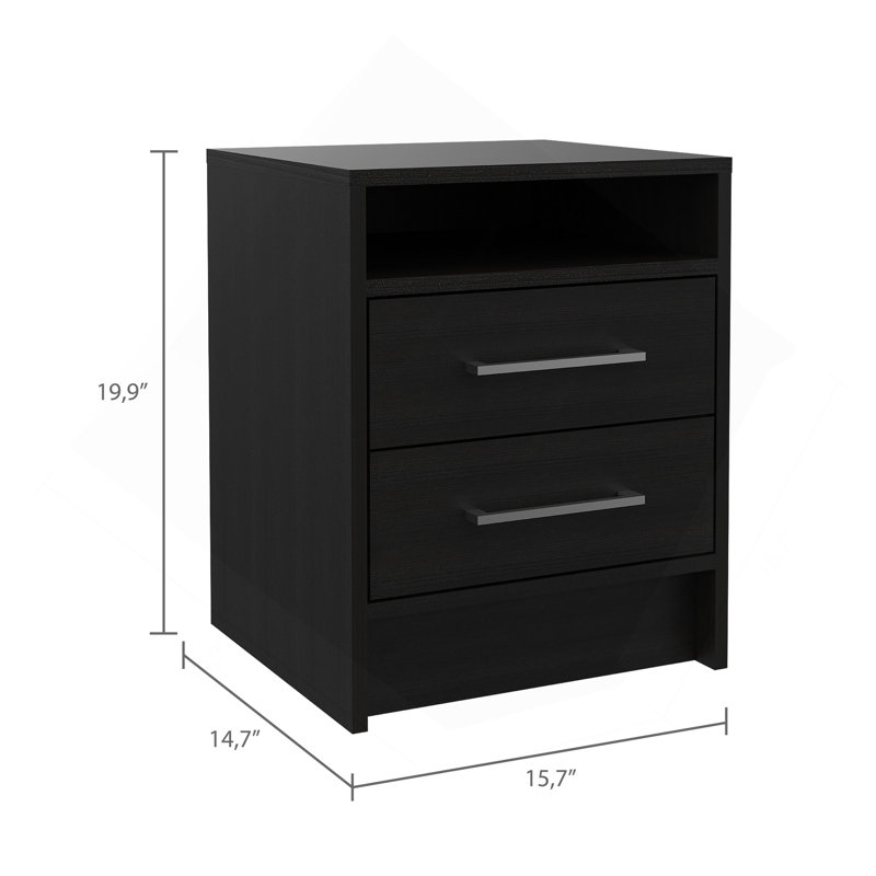 2-Drawer 1-Shelf Rectangle Nightstand Wenge, Black