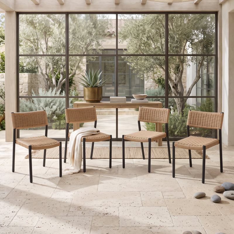 Outdoor Stackable Woven Dining Chairs (Set of 4)