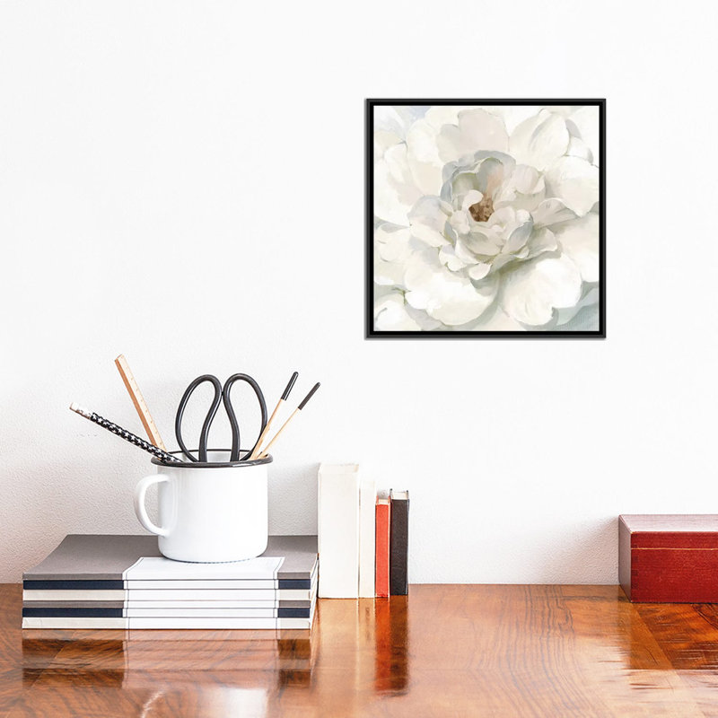 Neutre pivoine par Danhui Nai - impression, Pas de tapis, H 12 po x l 12 po x P 1,5 po, Toile avec cadre noir