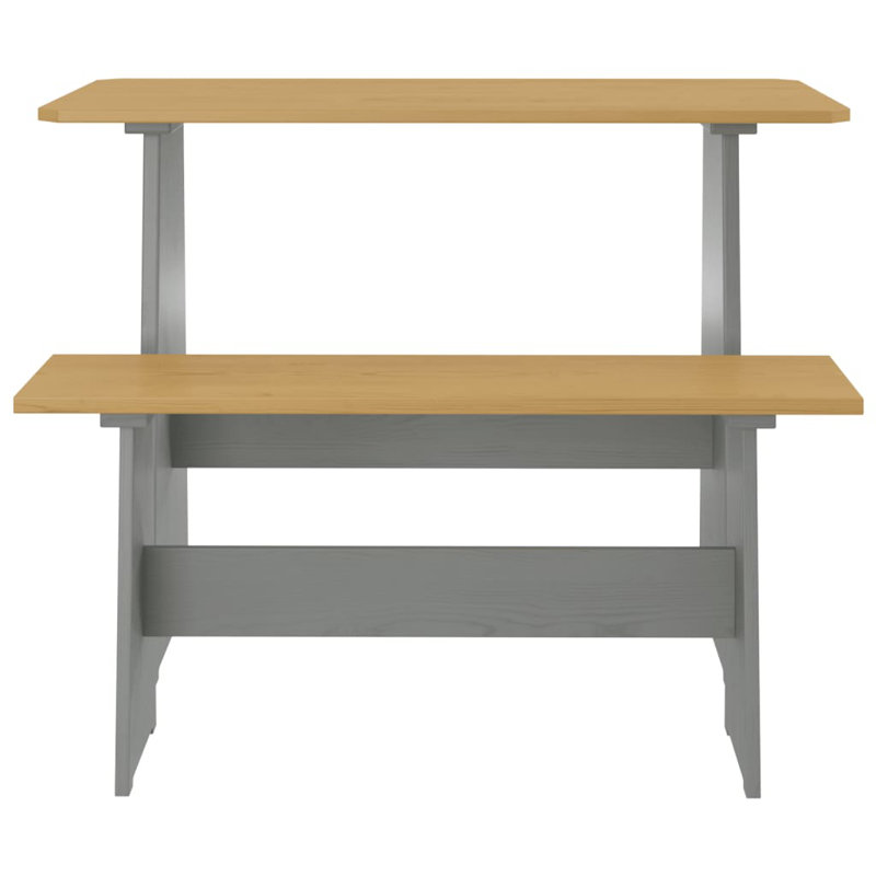 Haaniyah Dining Table with Bench "REINE"  Solid Wood Pine, Grey,  Honey Brown