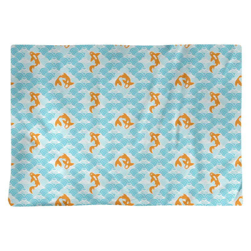 Napperon en coton 18 po Koi Fish and Waves, Bleu sarcelle