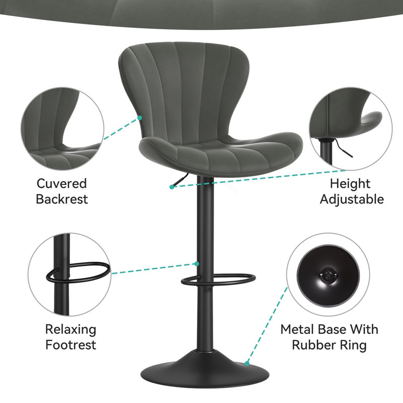 Tabouret de comptoir Keyvonna, Gris foncé