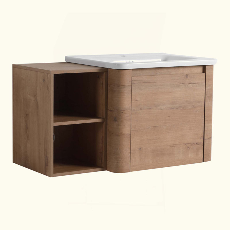 Meuble-lavabo mural avec lavabo en céramique et tablettes de rangement et 1 porte, emballage KD, contreplaqué, 36"