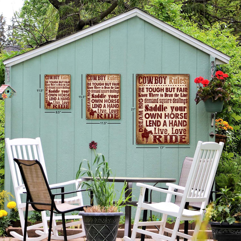 Plaque de métal rustique «Cowboy Rules»