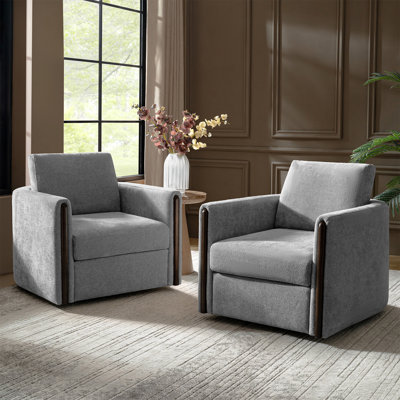 Nicha 31.25W" Modern Down-filled Solid Wood Swivel Barrel Chair Set of 2