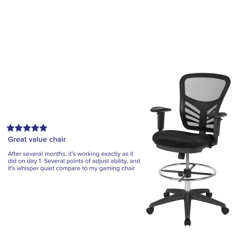Black Mesh Mid-Back Ergonomic Drafting Chair with Adjustable Arms