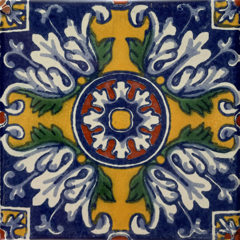 4,2 po x 4,2 po 9 pièces TalaMex Aldeno carreau d'argile mexicain dosseret fait à la main Talavera mosaïque