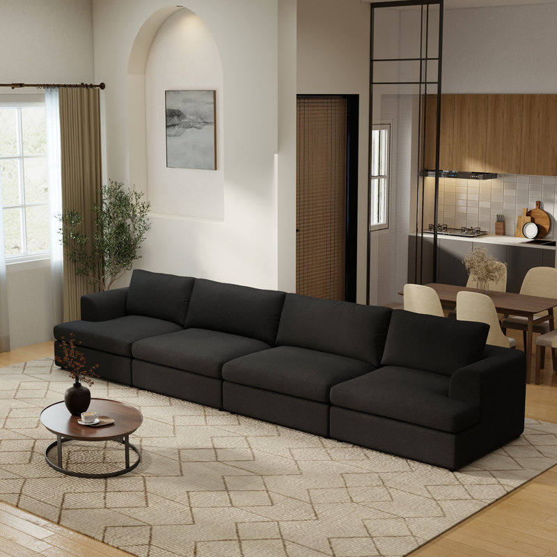 4-piece Upholstered Boucle Sectional Sofa, Black