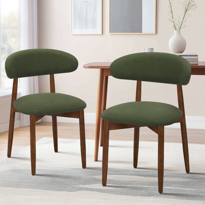 Maylon Upholstered Solid Wood Frame Side Chairs, Boucle-Green