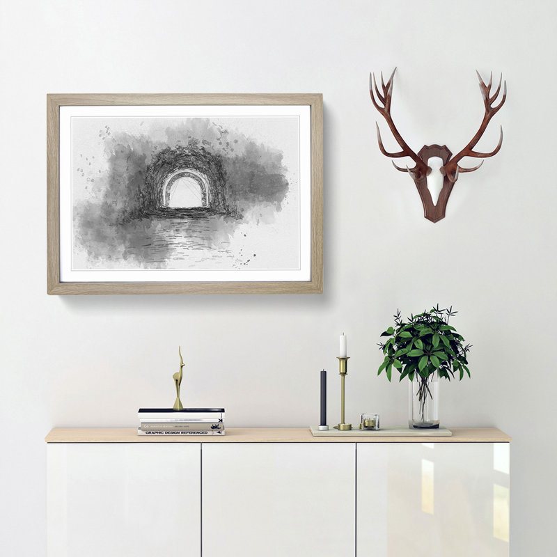 Brick Tunnel in Abstract - Picture Frame Painting Print, 62cm H x 87cm W x 2cm D, Oak Framed