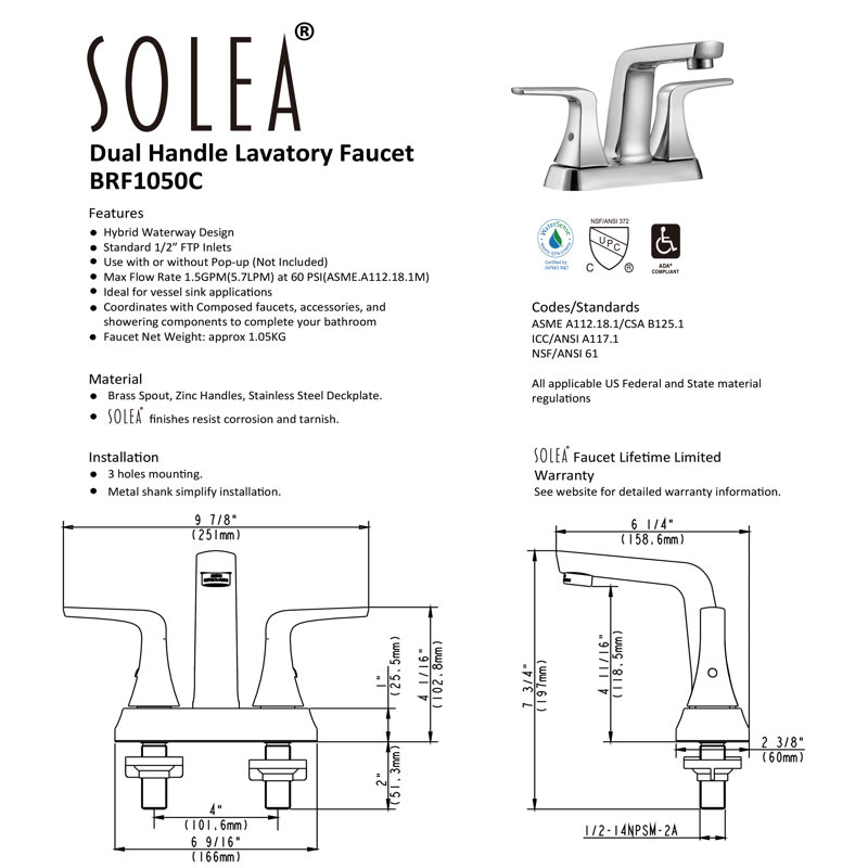 Excel Chrome 6-Inch Centerset Bathroom Faucet