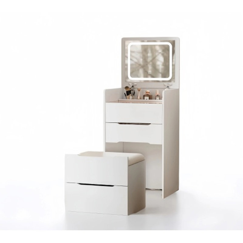 3 in 1 Vanity Desk with Plip Top Mirror,Small Make Up Vanity Set with Visible Glass Desktop, White
