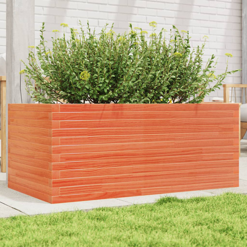 3 Wood Planter, Wax brown, 46cm H x 110cm W x 60cm D