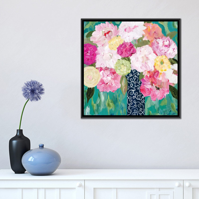 « botanique splash », impression sur toile, H 18 po x l 18 po x P 1,5 po, Toile encadrée noire, Pas de tapis